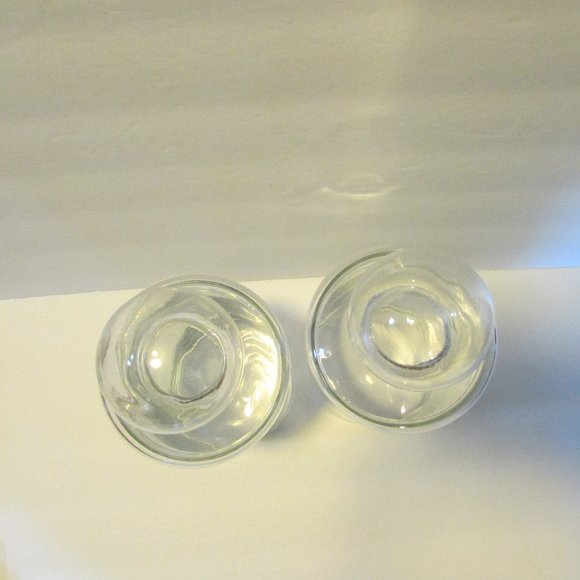 set vtg clear glass etched tall apothecary jars ball shaped lids grandmacore - Picture 11 of 13